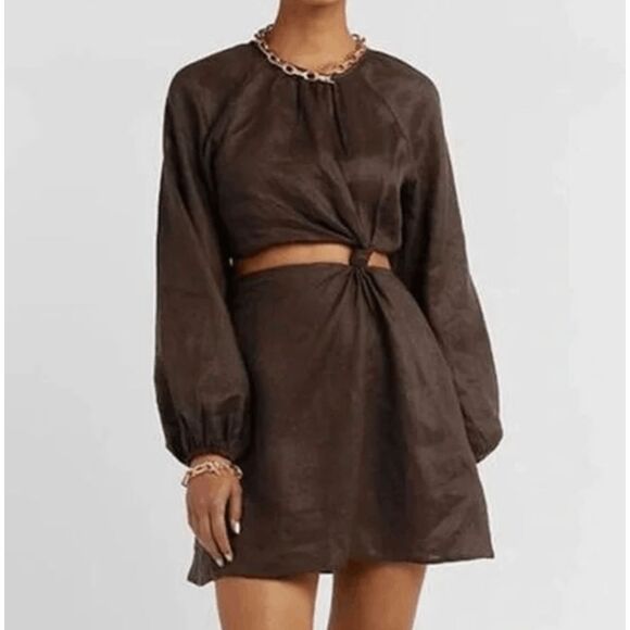 DISSH Brown Mini Dress with knot Detail - Picture 1 of 11